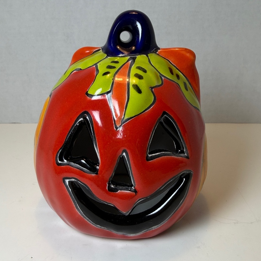 Talavera Pumpkin Jack O Lantern Mexican Pottery